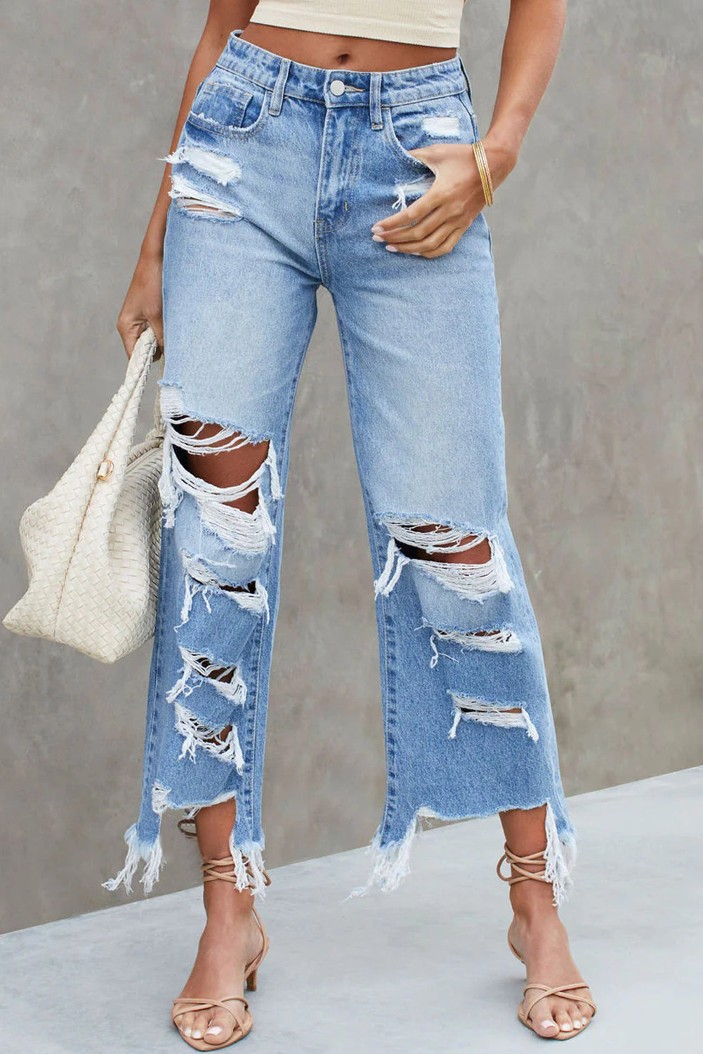 Blue Heavy Destroyed High Waist Jeans