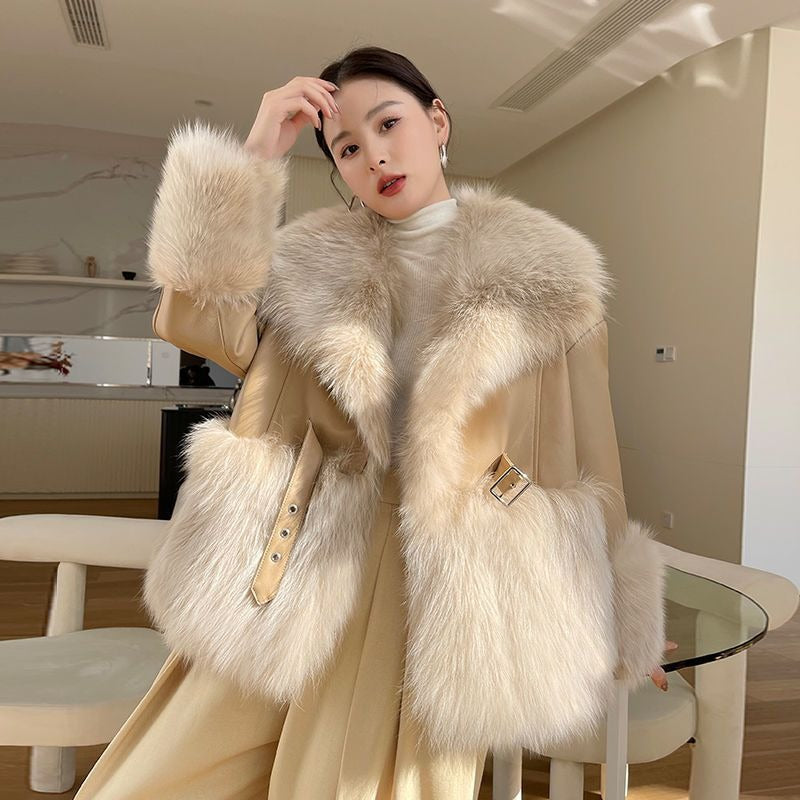 Women Winter Faux Fur Leather Coat
