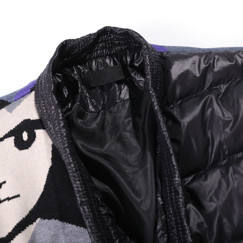 Knitted Letter Patchwork Stitched Lace Up Winter Outwear Jacket