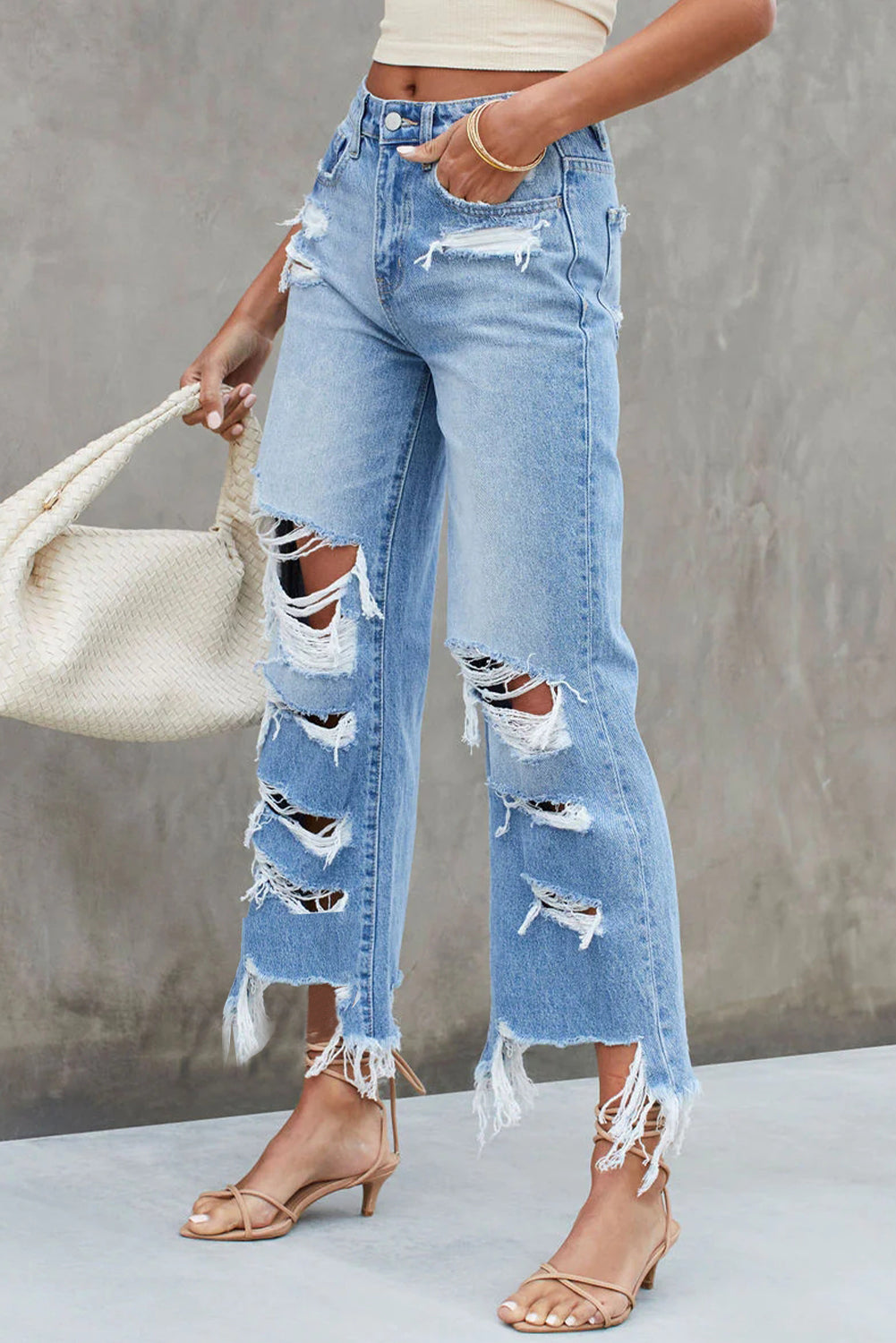 Blue Heavy Destroyed High Waist Jeans