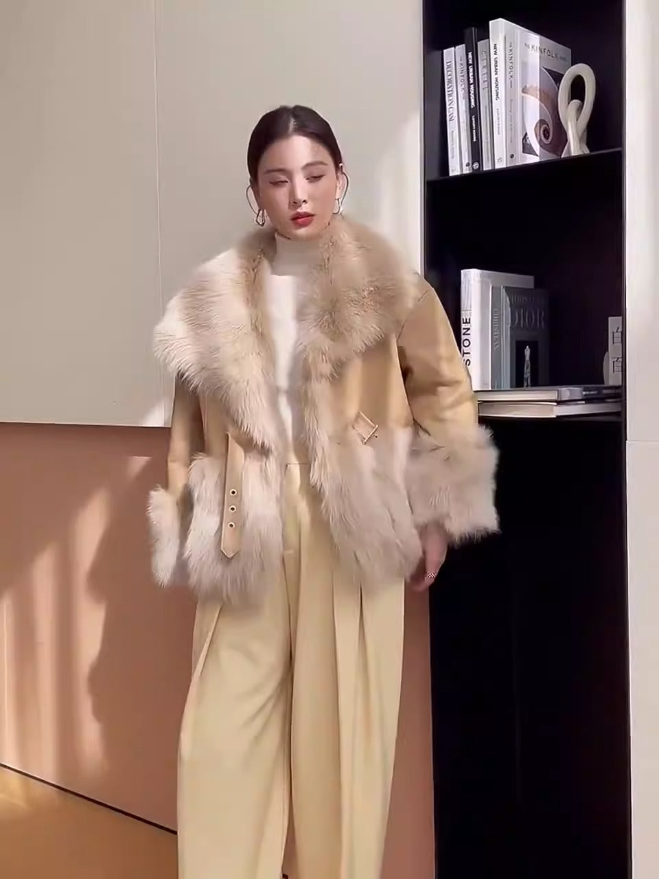 Women Winter Faux Fur Leather Coat