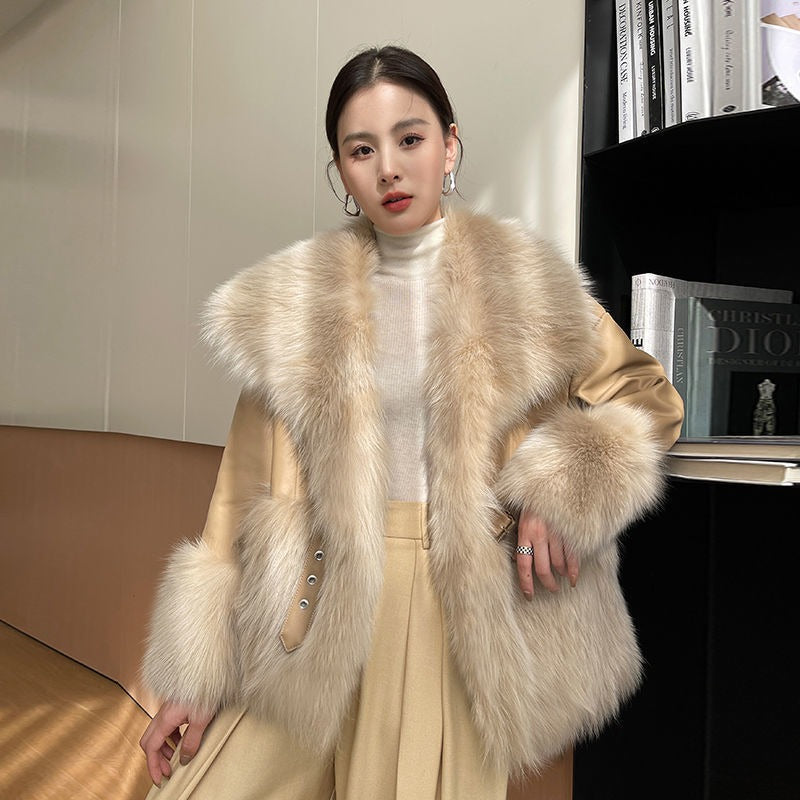 Women Winter Faux Fur Leather Coat