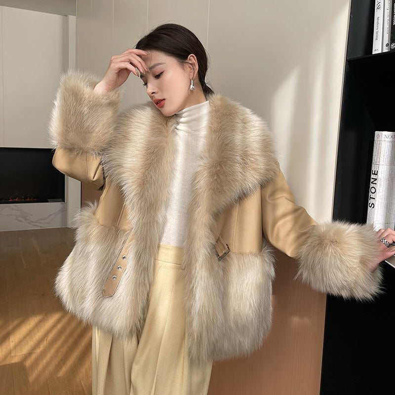 Women Winter Faux Fur Leather Coat