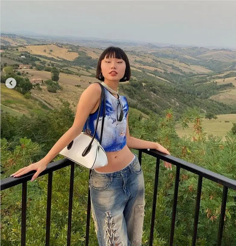 Women’s Summer Personality Printing Vest Causal Round Neck Exposed Navel Sleeveless Tops  cyber y2k  fairy grunge clothes 	 goth