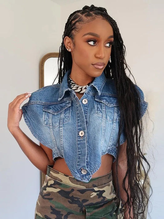 2023 Summer Autumn Women’s Denim Jacket Fashion Short Sleeve Thin Irregular Overcoat Sexy Crop Top Jeans Jacket Outwear