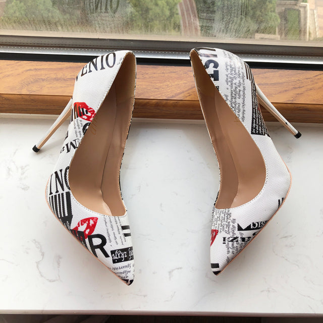 Graphic Print Point Toe High Heel Shoes