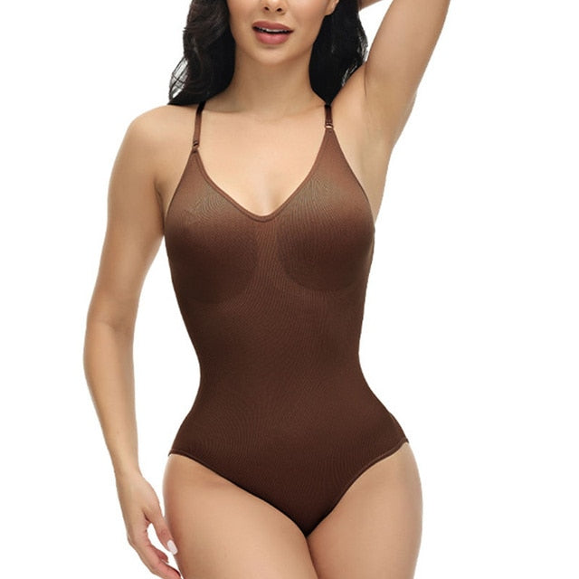 Women V Neck Spaghetti Strap One Piece Body Shaper