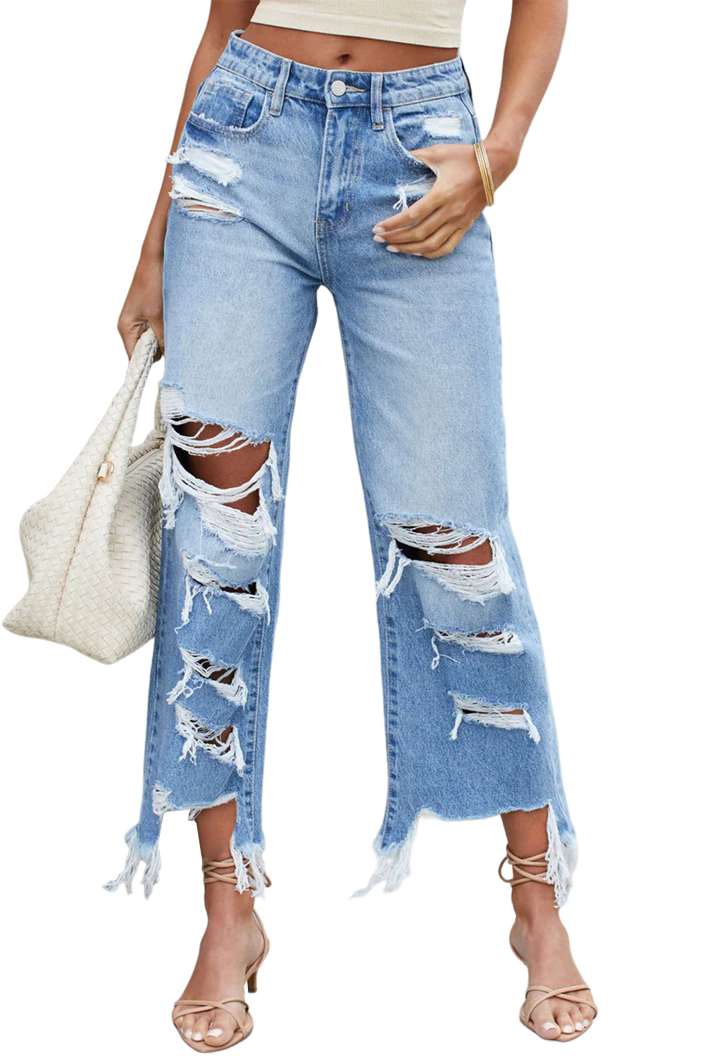 Blue Heavy Destroyed High Waist Jeans