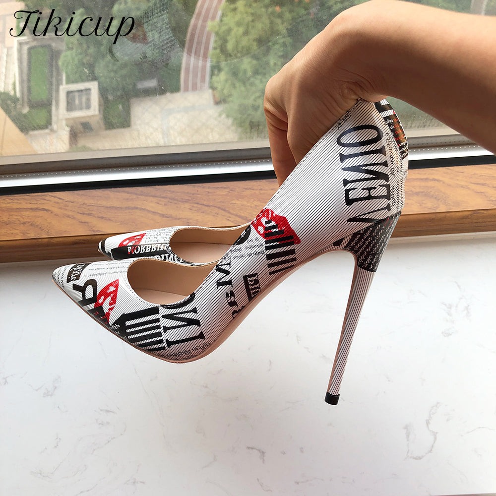 Graphic Print Point Toe High Heel Shoes