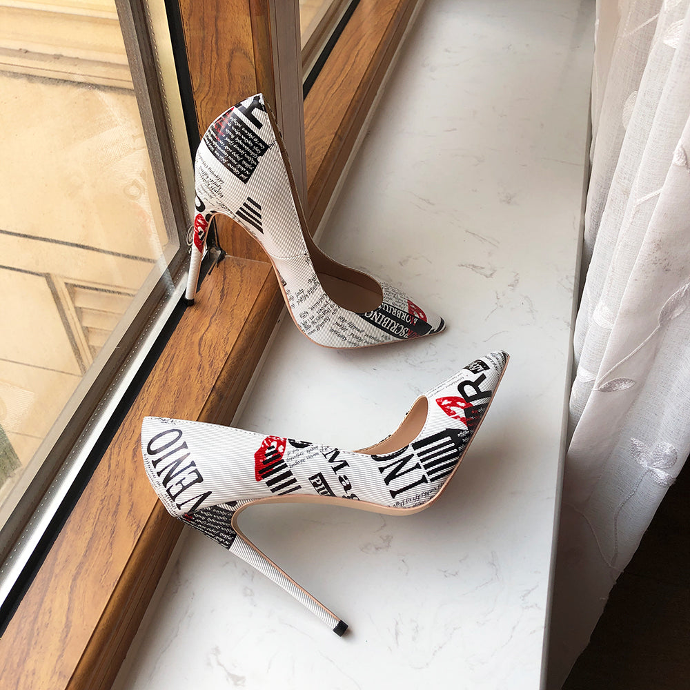 Graphic Print Point Toe High Heel Shoes