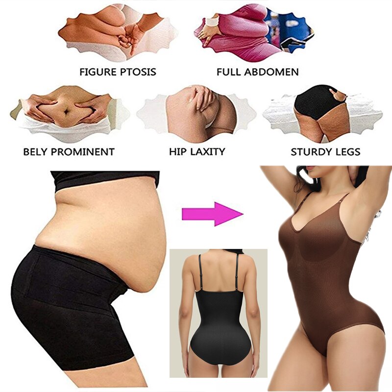 Women V Neck Spaghetti Strap One Piece Body Shaper