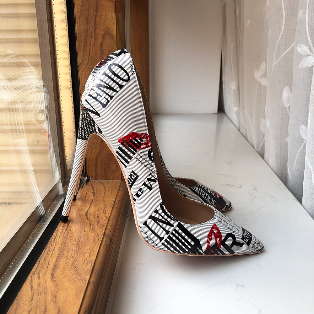 Graphic Print Point Toe High Heel Shoes