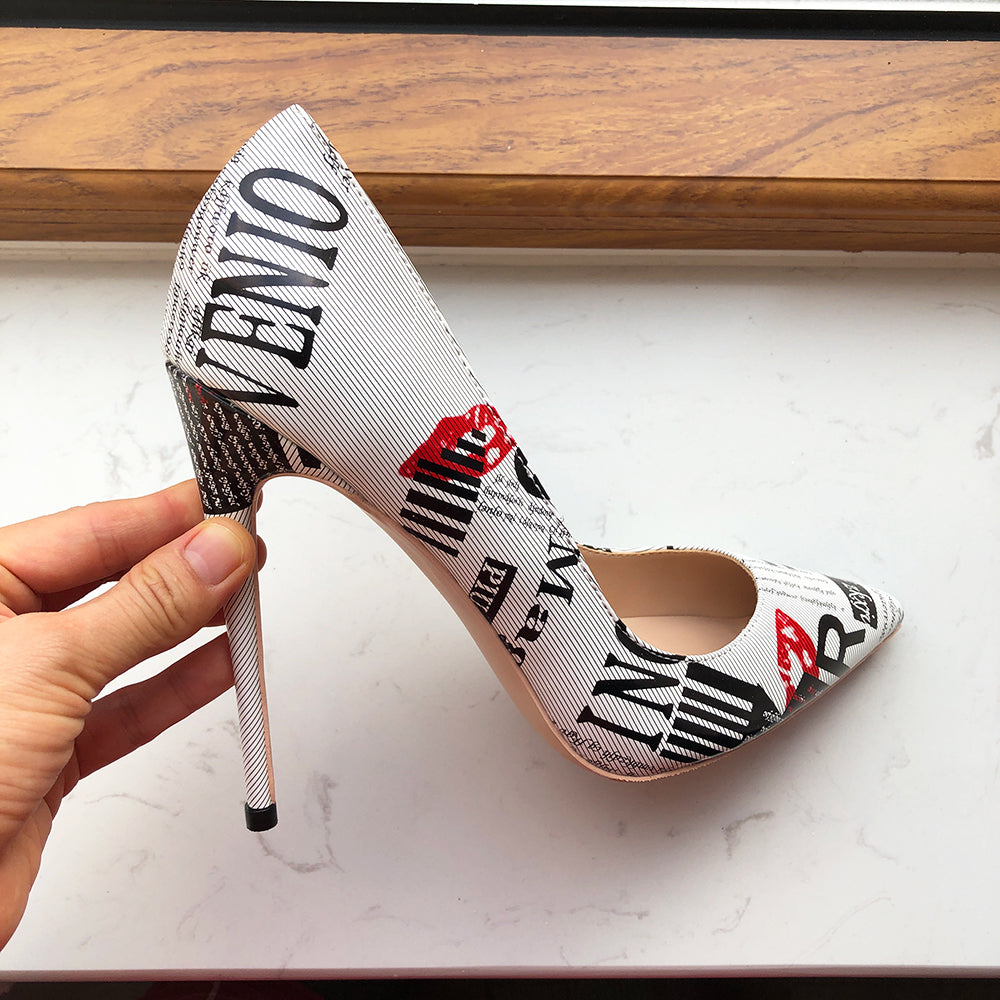 Graphic Print Point Toe High Heel Shoes