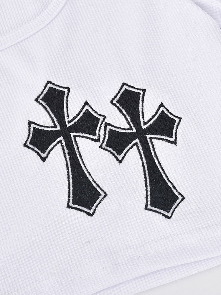 Cross Embroidered Crop Top