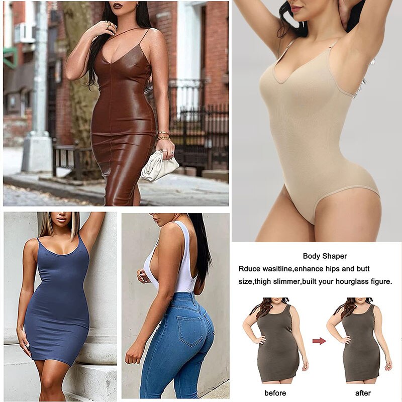 Women V Neck Spaghetti Strap One Piece Body Shaper